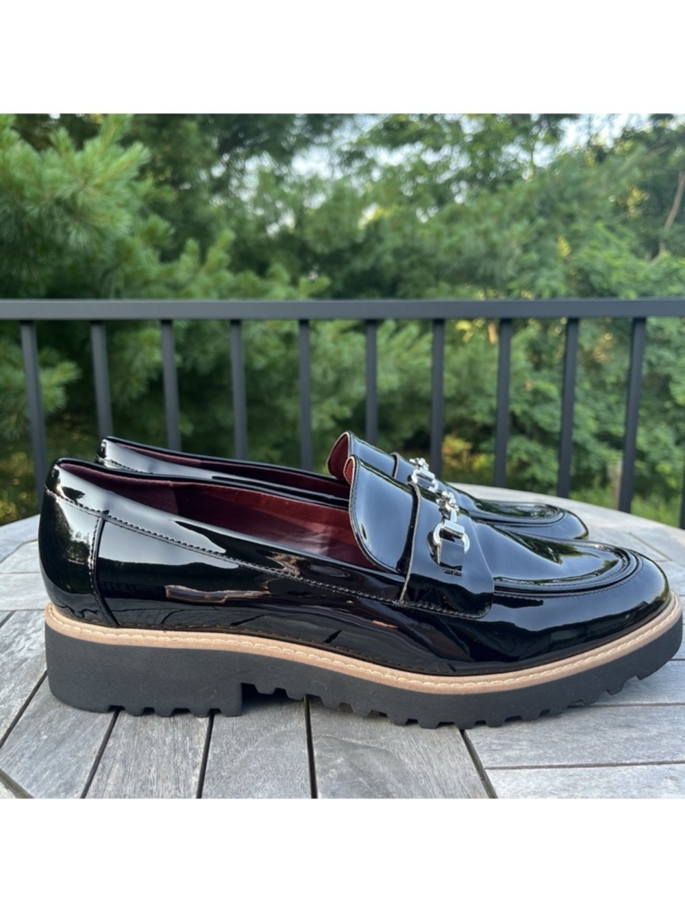 Franco Sarto Colette Loafers Womens Size 11 Black Patent Lug Sole Faux Leather